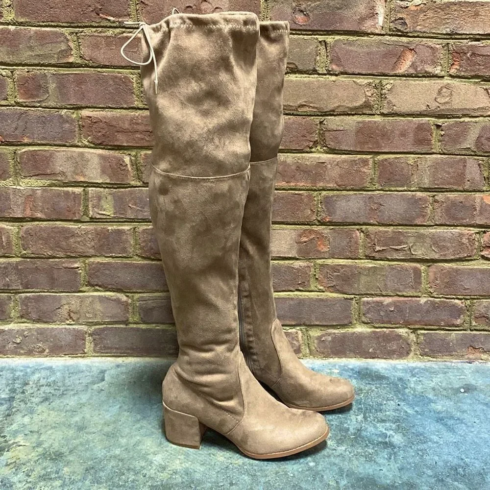 Yoki Tan Faux Suede Over The Knee Boots Size 9